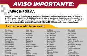 AVISO: Suspenderán servicio de agua el lunes en zona sur de Culiacán