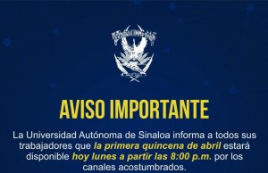 Pagará la UAS hoy, la quincena a sus trabajadores