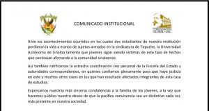 Lamenta la UAS muerte de dos estudiantes en Tepuche