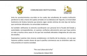 Lamenta la UAS muerte de dos estudiantes en Tepuche