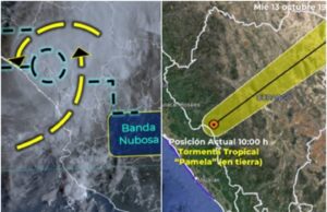 “Pamela” ya es Tormenta Tropical; avanza sobre Durango y sigue provocando lluvias