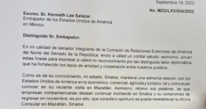 Solicita a embajador de USA, instalación de consulado en Mazatlán
