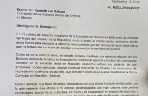 Solicita a embajador de USA, instalación de consulado en Mazatlán