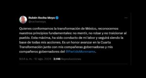 Reafirma Rocha su compromiso con los principios de la 4T