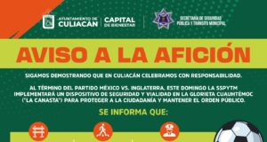 Culiacán implementará operativo de seguridad por el partido de México contra Inglaterra